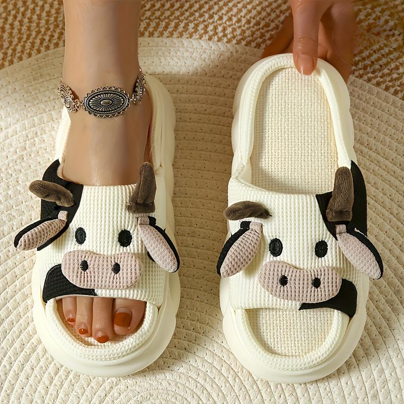 Women's Cute Cow Print Toe Baring Sandal-Breathable Comfortable and Non-Slip Four Seasons Home Shoes