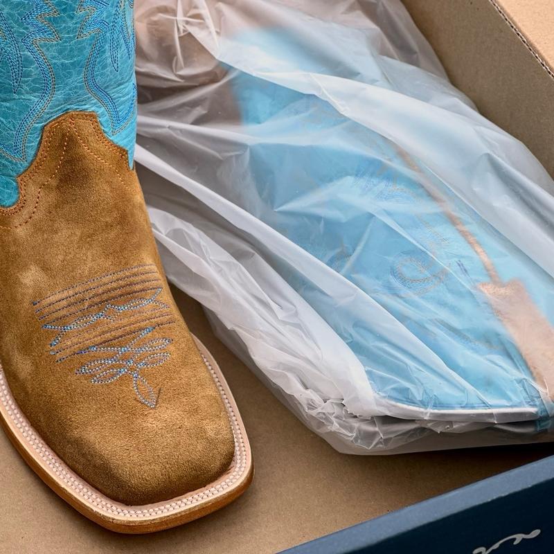 MENS HONEY ROUGHOUT WITH TURQUOISE UPPER