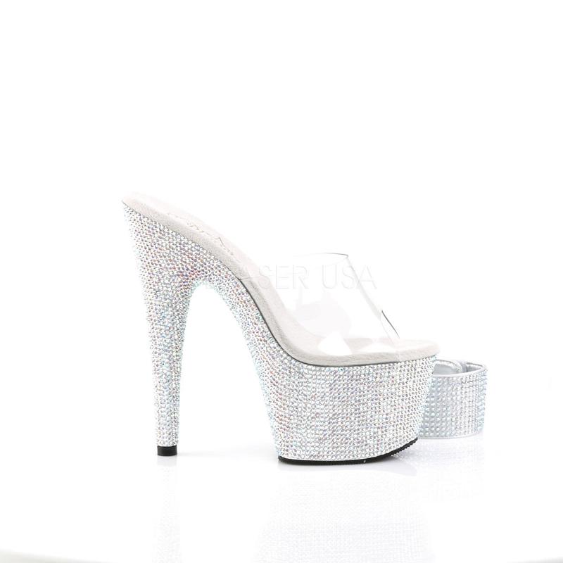 PLEASER BEJEWELED-712RS Clear-Silver Multi Rhinestone Platform Sandals