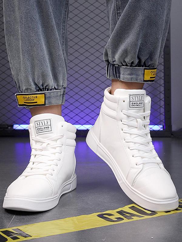 Men's Fashionable Lace Up High Top Sneakers, Casual Comfortable Letter Patched Design Sports Shoes for Daily Wear, Male All-match Round Toe Sneakers for Daily Wear