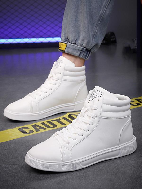 Men's Fashionable Lace Up High Top Sneakers, Casual Comfortable Letter Patched Design Sports Shoes for Daily Wear, Male All-match Round Toe Sneakers for Daily Wear