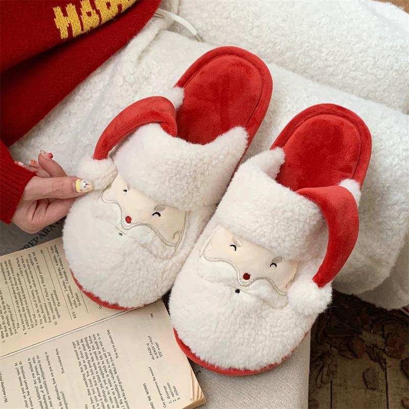 XIXITIAO Cute Fuzzy Christmas Santa Claus Slipper for Women Men,Cartoon Bedroom Footwear, Winter Warm Indoor Outdoor Slide, Comfort Walking Shoes Girl