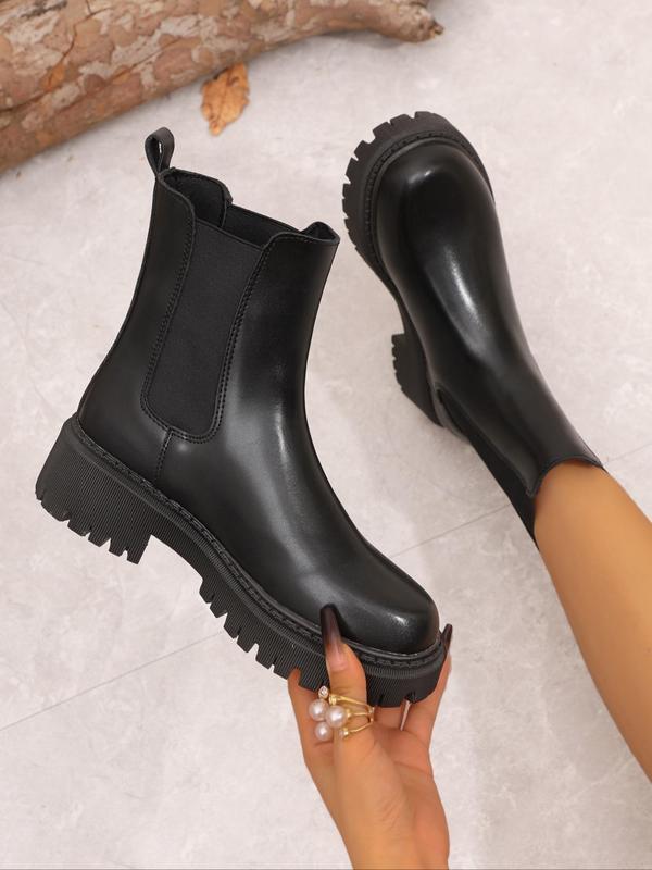 Women's Fashionable Solid Color Chelsea Boots, Casual Comfortable Round Toe Boots for Daily Wear, Female All-match Trendy Shoes for Fall & Winter