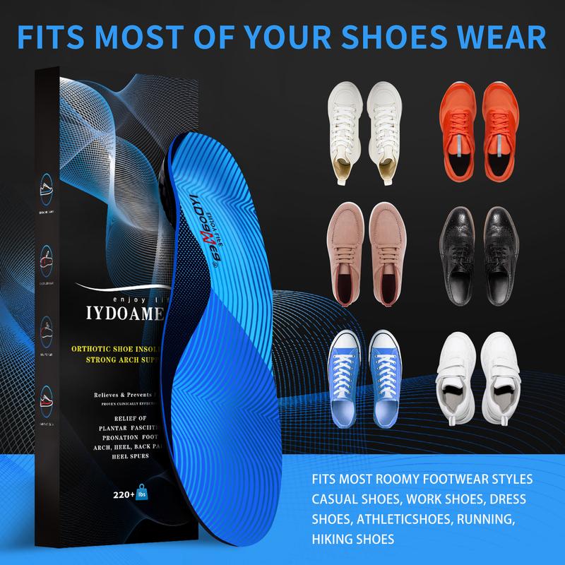 IYDoaMea 220+ lbs Plantar Fasciitis High Arch Support Insoles Men Women, -   Orthotic Shoe Inserts, Maximum Support And Cushion Poron Sole Insoles For Standing All Day Sweat-Absorbent Breathable Footwear Comfort