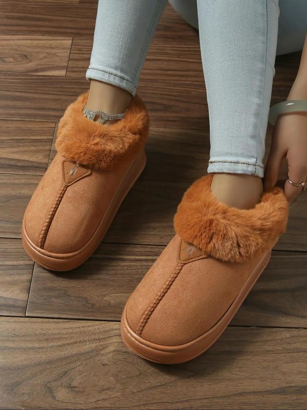 Women's Fashionable Plain Color Slip on Snow Boots, Casual Comfortable Snow Boots, Warm Shoes for Indoor & Outdoor Use for Fall & Winter