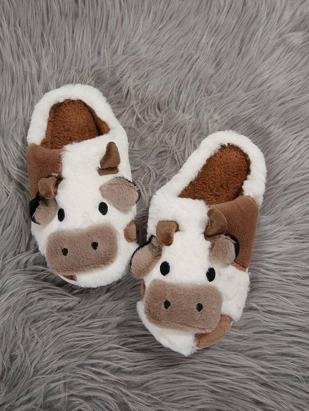 Slippers for Women,comfortable and warm closed toe non slip shoes, cute cartoon milk cow plush cotton slippers for indoor bedrooms in winter