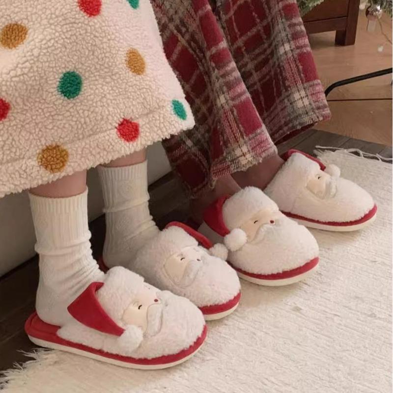 XIXITIAO Cute Fuzzy Christmas Santa Claus Slipper for Women Men,Cartoon Bedroom Footwear, Winter Warm Indoor Outdoor Slide, Comfort Walking Shoes Girl