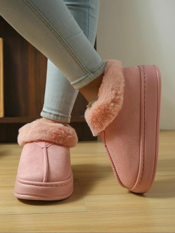 Women's Fashionable Plain Color Slip on Snow Boots, Casual Comfortable Snow Boots, Warm Shoes for Indoor & Outdoor Use for Fall & Winter