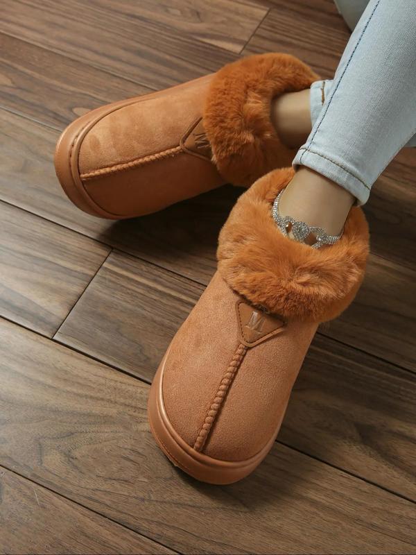 Women's Fashionable Plain Color Slip on Snow Boots, Casual Comfortable Snow Boots, Warm Shoes for Indoor & Outdoor Use for Fall & Winter