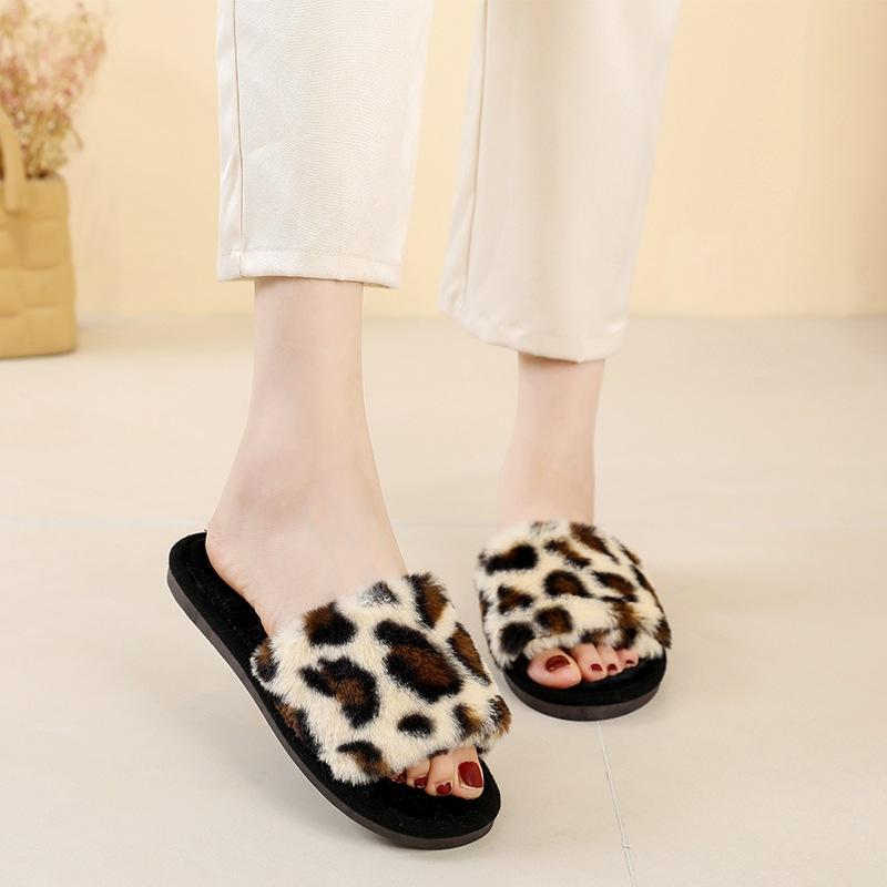 1 Pair Women's Trendy Street Style Leopard Bedroom Slippers, Simple Style House Slippers With Open Toe Design, Casual Trendy Fluffy Fuzzy Slippers for Indoor for Fall & Winter, Black Friday Deal