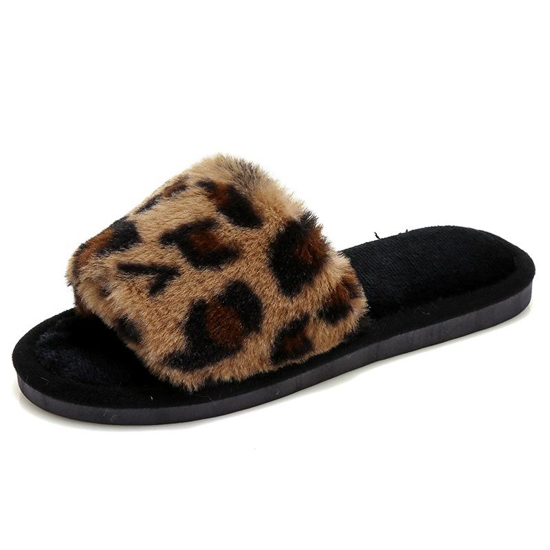 1 Pair Women's Trendy Street Style Leopard Bedroom Slippers, Simple Style House Slippers With Open Toe Design, Casual Trendy Fluffy Fuzzy Slippers for Indoor for Fall & Winter, Black Friday Deal