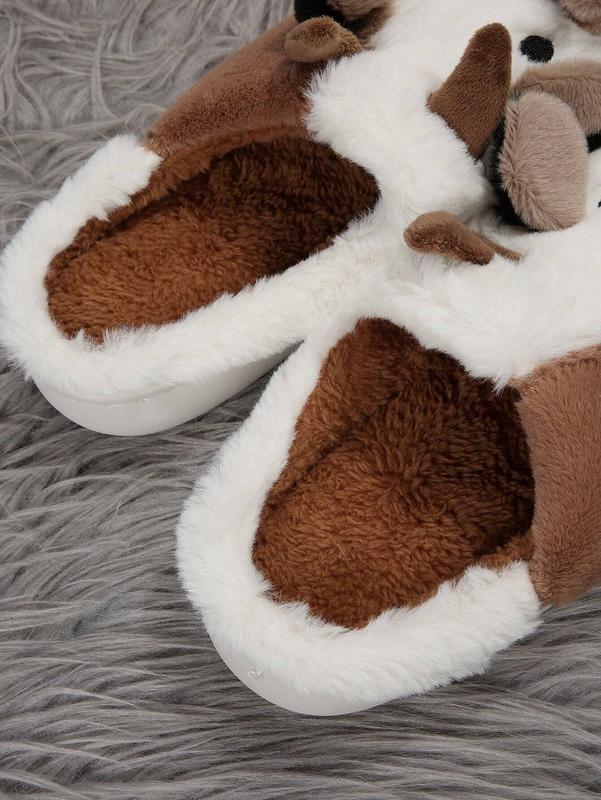 Slippers for Women,comfortable and warm closed toe non slip shoes, cute cartoon milk cow plush cotton slippers for indoor bedrooms in winter