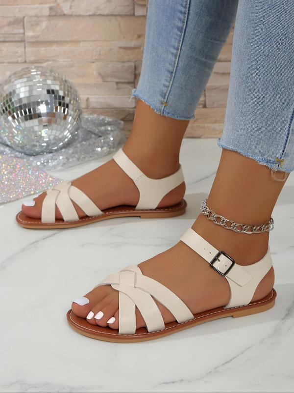 Women's Fashionable Plain Color Crossed Strap Sandals, Casual Versatile Buckled Sandals for Beach Vacation, Lightweight Breathable Comfortable Shoes for Daily Wear