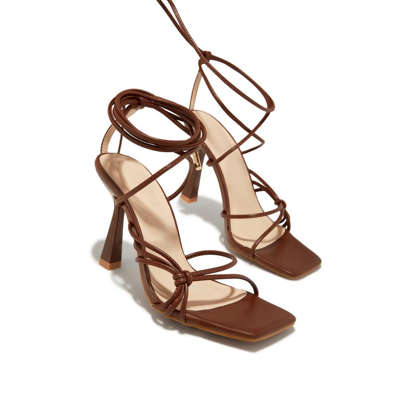 Aileen Lace Up Heels - Brown