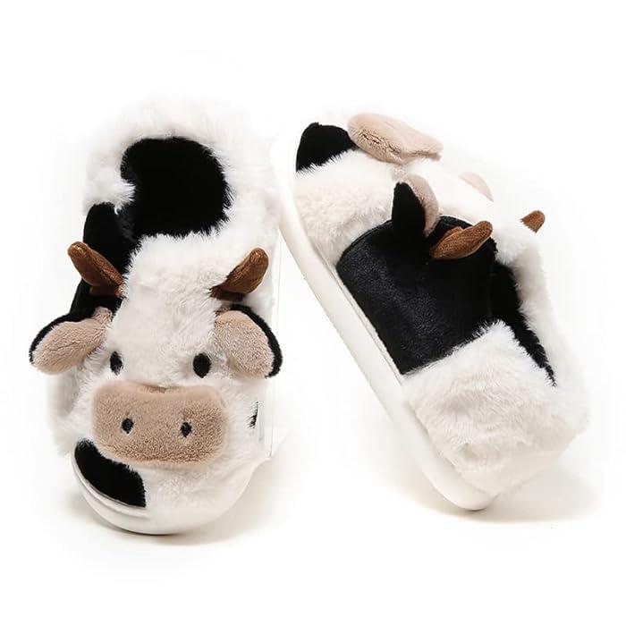 Slippers for Women,comfortable and warm closed toe non slip shoes, cute cartoon milk cow plush cotton slippers for indoor bedrooms in winter