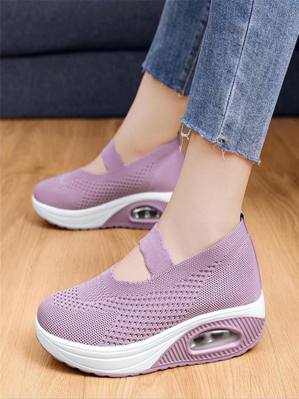 Women's Solid Slip-on Athletic Training Running Wedge Sneakers, Shock Absorption Air Cushioned Sports Shoes, Casual Comfortable Breathable Mesh Wedge Shoes, All-match Commuter Shoes for Fall Outfits, Fall Freshness