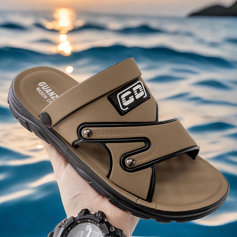 Men's Fashion Round Toe Slip-On Slippers - Breathable Hollow Design, Non-slip PVC Sole Beach, Daily, Leisure, Hiking and Outdoor Activities Men's Sandals Boy Shoe