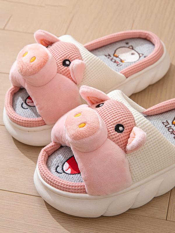 2024 New Trendy Cute Cartoon Animal Design Slippers, Matching Non-slip Soft Comfortable Bedroom Slide Slippers for Cozy Corner, Casual Kawaii Basic Slippers for Fall & Winter Footwear for Girl