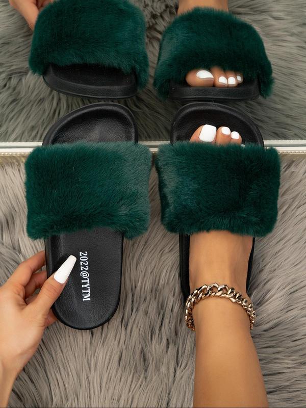 Women's Contrast Faux Fur Sports Slides, Casual Soft Comfortable Sports Slippers, Breathable Sports Slippers for Indoor Outdoor Wear