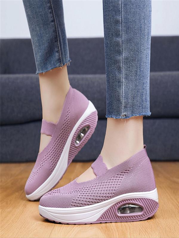 Women's Solid Slip-on Athletic Training Running Wedge Sneakers, Shock Absorption Air Cushioned Sports Shoes, Casual Comfortable Breathable Mesh Wedge Shoes, All-match Commuter Shoes for Fall Outfits, Fall Freshness