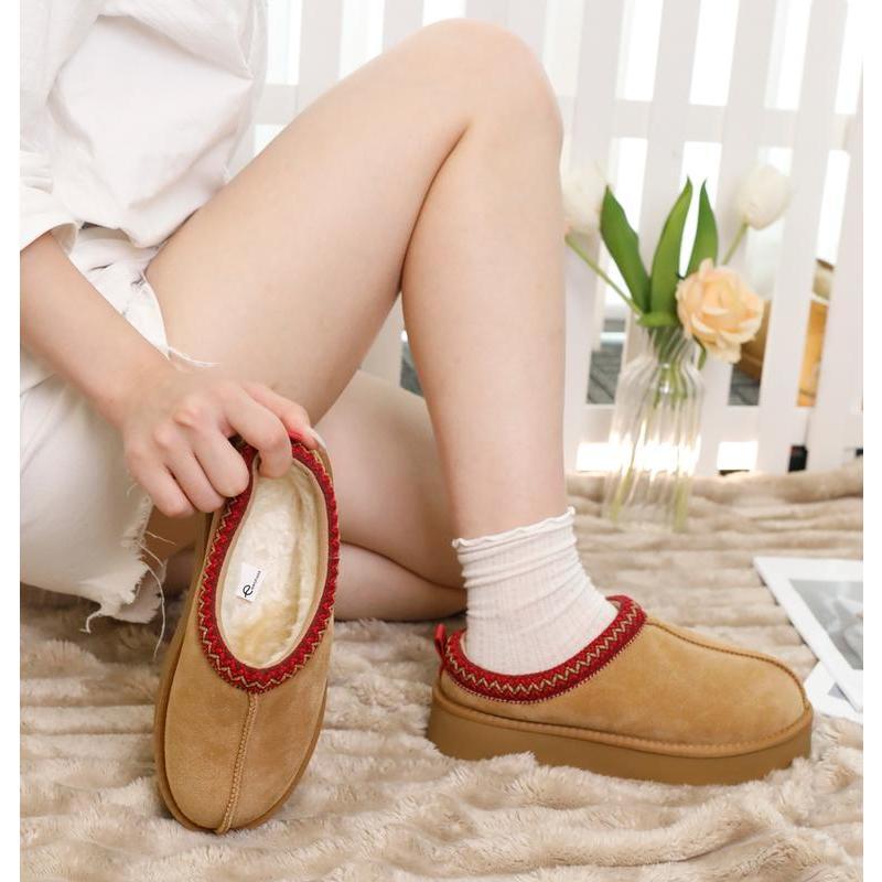 EVELLYHOOTD Braided Leather Outdoor Slippers Women's Mini Platform Boots with Fluffy Fur Lining Short Ankle Boots for Autumn Winter Warm Walking Shoes