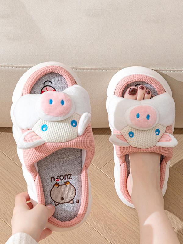 2024 New Trendy Cute Cartoon Animal Design Slippers, Matching Non-slip Soft Comfortable Bedroom Slide Slippers for Cozy Corner, Casual Kawaii Basic Slippers for Fall & Winter Footwear for Girl