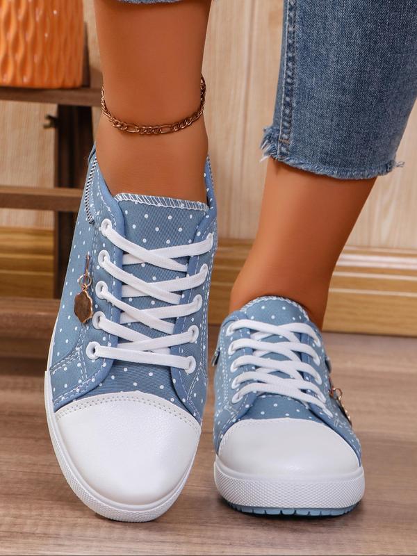 Women's Fashionable Polka Dot Pattern Lace Up Low Top Sneakers, Casual Comfortable Breathable Skate Shoes, Female All-match Round Toe Shoes for Daily Wear