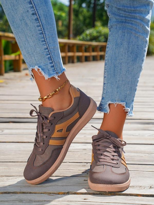 Women's Fashionable Patchwork Design Lace Up Low Top Sneakers, Casual Comfortable Round Toe Shoes for Daily Wear, Female All-match Sports Shoes for Daily Wear