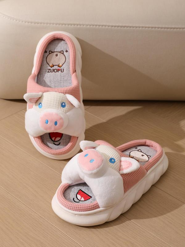 2024 New Trendy Cute Cartoon Animal Design Slippers, Matching Non-slip Soft Comfortable Bedroom Slide Slippers for Cozy Corner, Casual Kawaii Basic Slippers for Fall & Winter Footwear for Girl