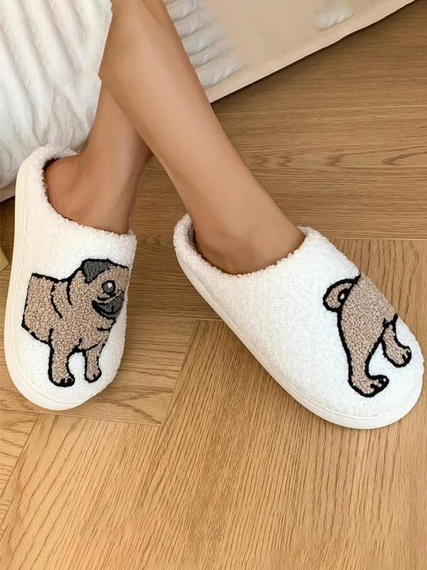 Cute Cartoon Dog Pattern Plush Slippers, Casual Soft Comfortable Home Slippers, Warm Slippers for Indoor & Outdoor Use for Fall & Winter