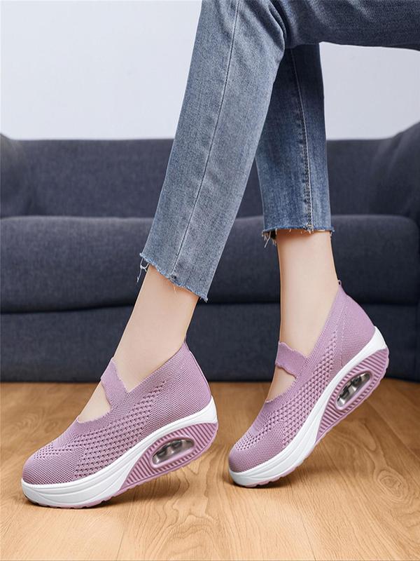 Women's Solid Slip-on Athletic Training Running Wedge Sneakers, Shock Absorption Air Cushioned Sports Shoes, Casual Comfortable Breathable Mesh Wedge Shoes, All-match Commuter Shoes for Fall Outfits, Fall Freshness