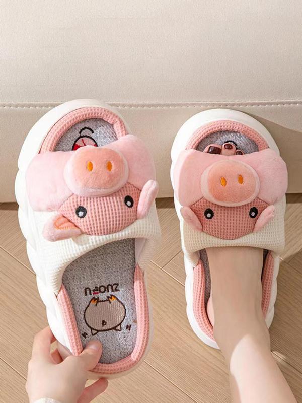 2024 New Trendy Cute Cartoon Animal Design Slippers, Matching Non-slip Soft Comfortable Bedroom Slide Slippers for Cozy Corner, Casual Kawaii Basic Slippers for Fall & Winter Footwear for Girl