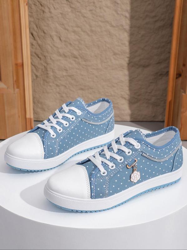 Women's Fashionable Polka Dot Pattern Lace Up Low Top Sneakers, Casual Comfortable Breathable Skate Shoes, Female All-match Round Toe Shoes for Daily Wear