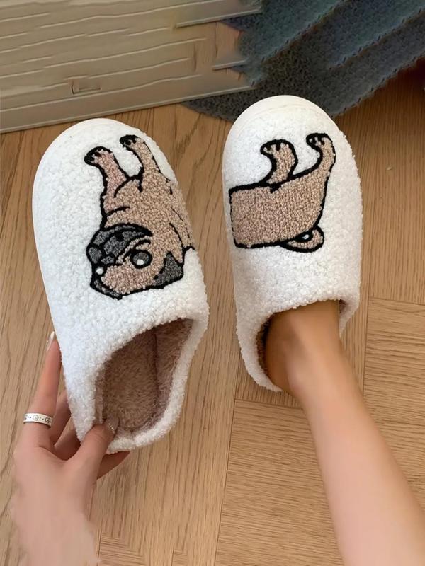 Cute Cartoon Dog Pattern Plush Slippers, Casual Soft Comfortable Home Slippers, Warm Slippers for Indoor & Outdoor Use for Fall & Winter