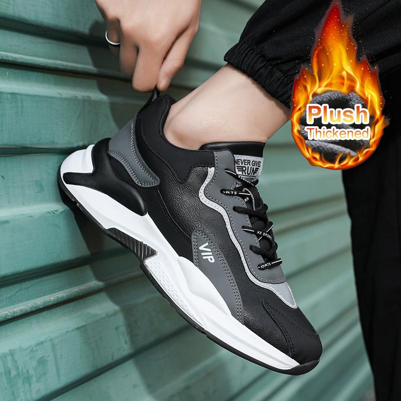 Men's shoes 2024 winter new casual all-match plus fleece thick cotton shoes men's fashion winter outdoor sports shoes