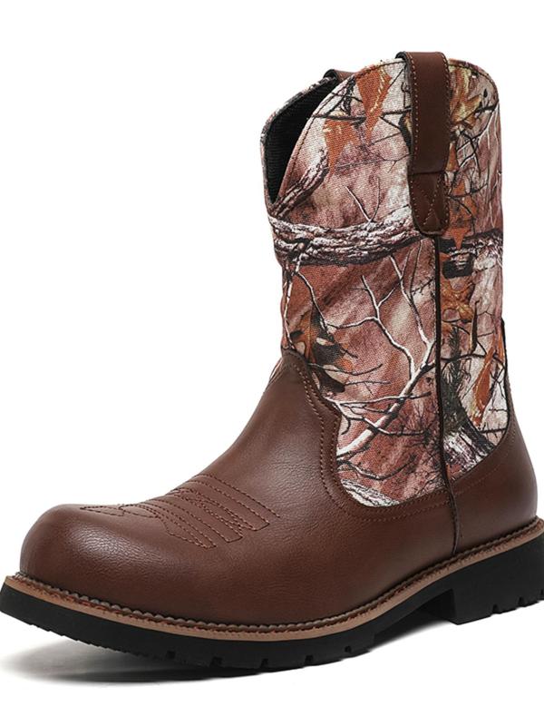 Men's Fashion Print Slip on Fashion Boots, Casual Comfortable Cowboy Boots for Daily Wear, Male All-match Trendy Shoes for Daily Wear