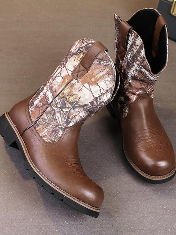 Men's Fashion Print Slip on Fashion Boots, Casual Comfortable Cowboy Boots for Daily Wear, Male All-match Trendy Shoes for Daily Wear