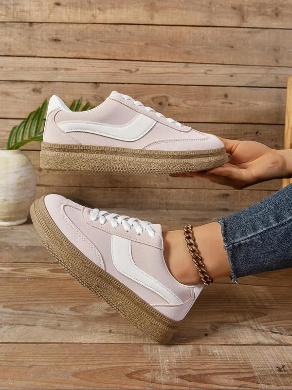 Women's Fashionable Colorblock Lace Up Platform Sneakers, Casual Comfortable Breathable Sports Shoes, Female All-match Round Toe Shoes for Daily Wear