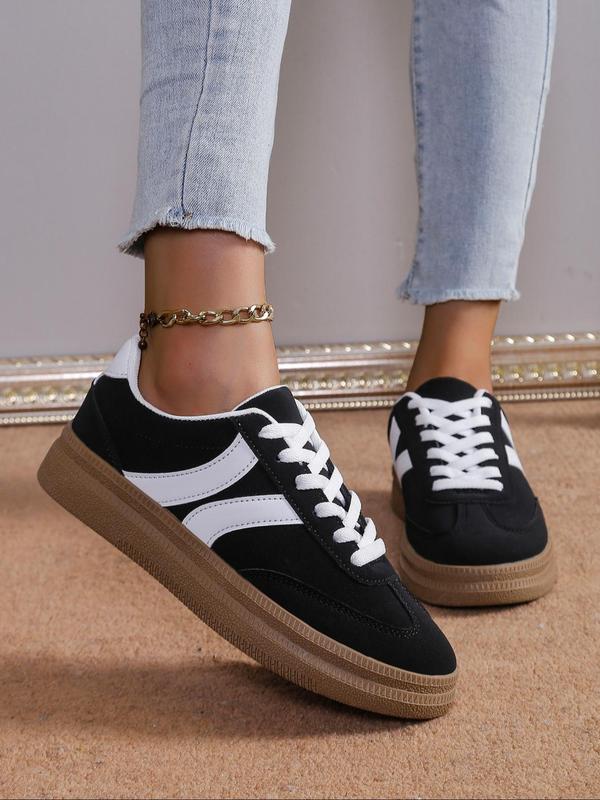 Women's Fashionable Colorblock Lace Up Platform Sneakers, Casual Comfortable Breathable Sports Shoes, Female All-match Round Toe Shoes for Daily Wear