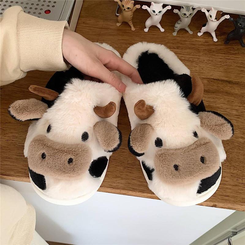 Cartoon Dog Cotton Slippers,Cute Animal Cow Fuzzy Slippers for women,Winter Indoor Outdoor Slippers Non-Skid Shoes  Footwear for men house slipper