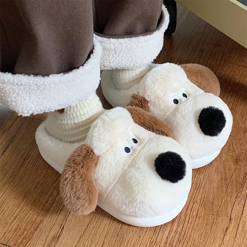 Cartoon Dog Cotton Slippers,Cute Animal Cow Fuzzy Slippers for women,Winter Indoor Outdoor Slippers Non-Skid Shoes  Footwear for men house slipper