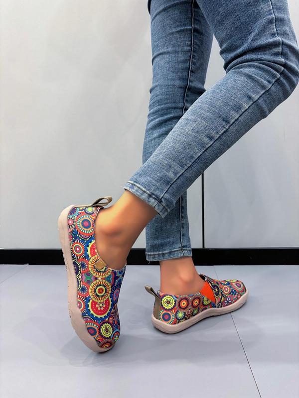 Women's Boho Style Colorful Printed Low Top Slip on Shoes, 1 Pair Casual Comfortable Round Toe Shoes for Daily Wear, Perfect for Students and Outdoor Activities