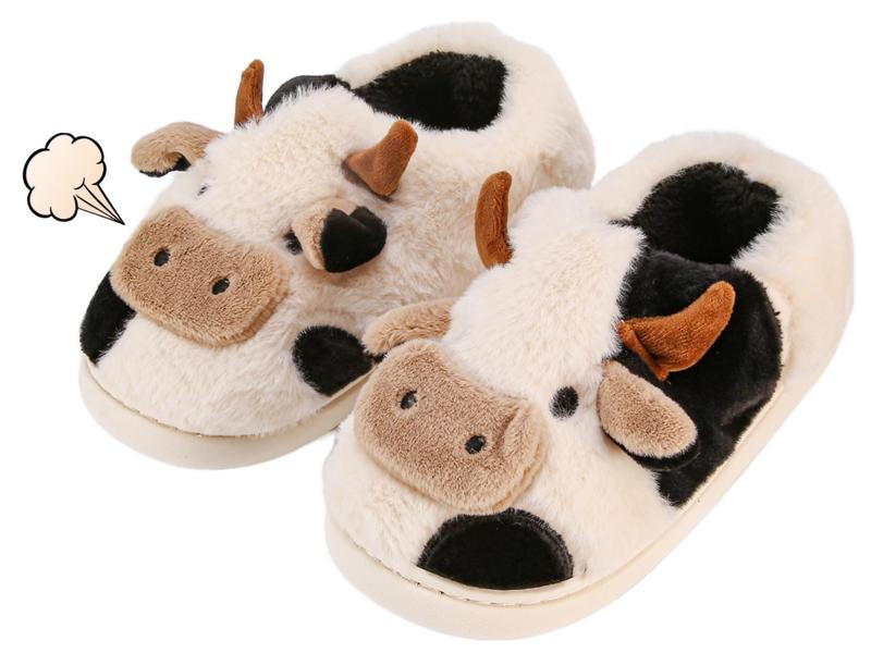 Cartoon Dog Cotton Slippers,Cute Animal Cow Fuzzy Slippers for women,Winter Indoor Outdoor Slippers Non-Skid Shoes  Footwear for men house slipper