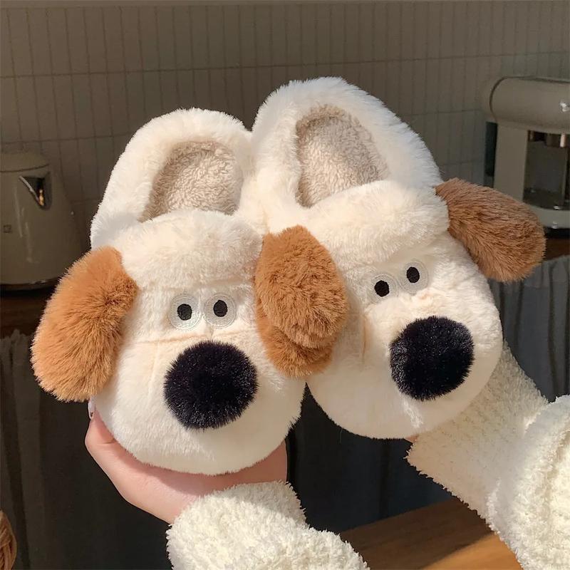 Cartoon Dog Cotton Slippers,Cute Animal Cow Fuzzy Slippers for women,Winter Indoor Outdoor Slippers Non-Skid Shoes  Footwear for men house slipper