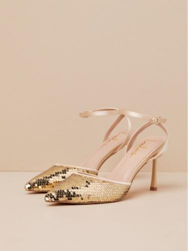 Arley Gold Sequin Ankle Strap Pumps - Women's Shoe - Footwear