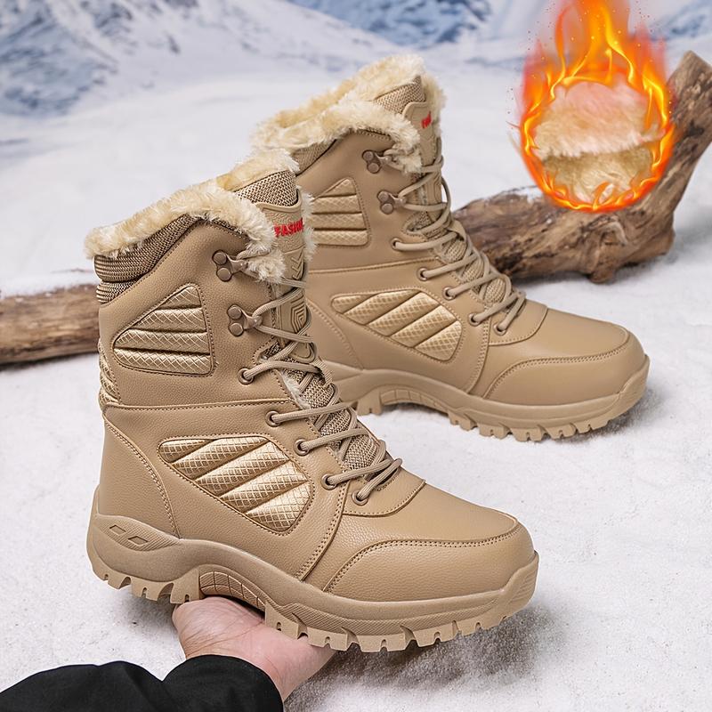 Men's Fashion Middle Snow Boots-Platform, Lace-up, Winter Outdoors Movable Thermal Fleece Lining Footwear Walking Shoes