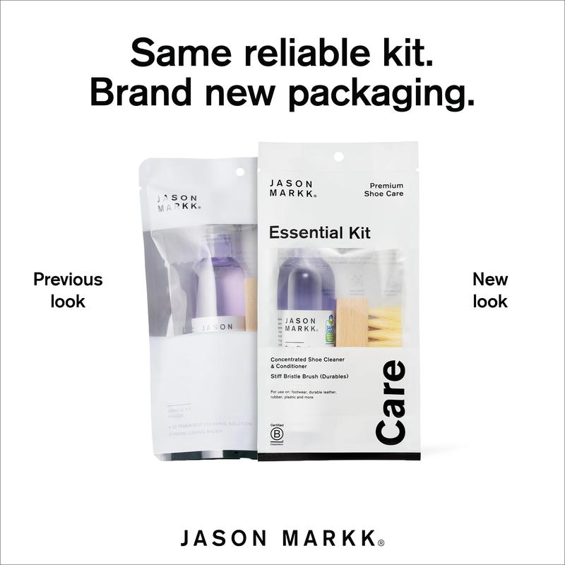 Jason Markk Essential Kit Shoe Cleaner - 4 oz. Deep Cleaning Solution & Durables Brush - Cleans & Conditions Leather, Suede, Canvas Shoes, Footwear