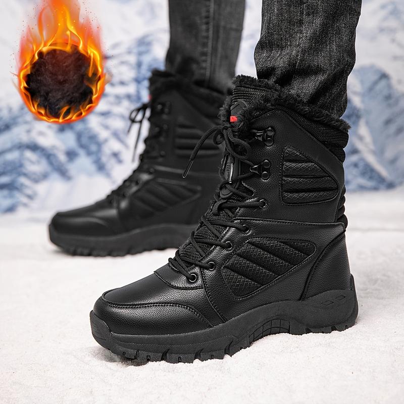 Men's Fashion Middle Snow Boots-Platform, Lace-up, Winter Outdoors Movable Thermal Fleece Lining Footwear Walking Shoes