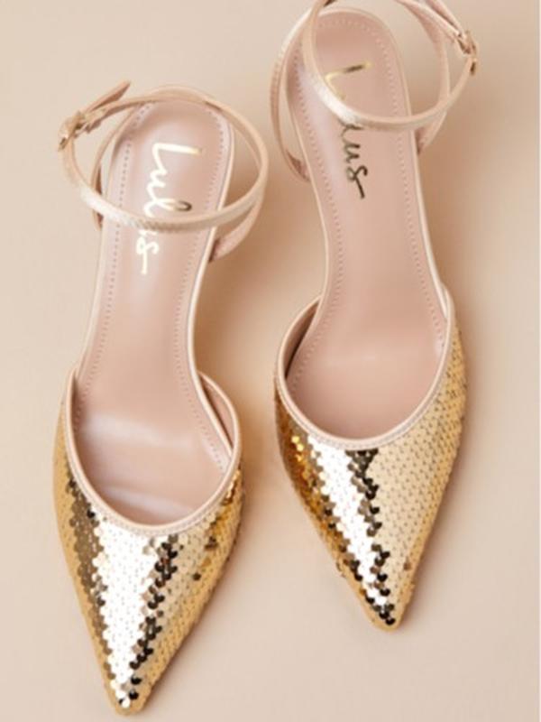 Arley Gold Sequin Ankle Strap Pumps - Women's Shoe - Footwear