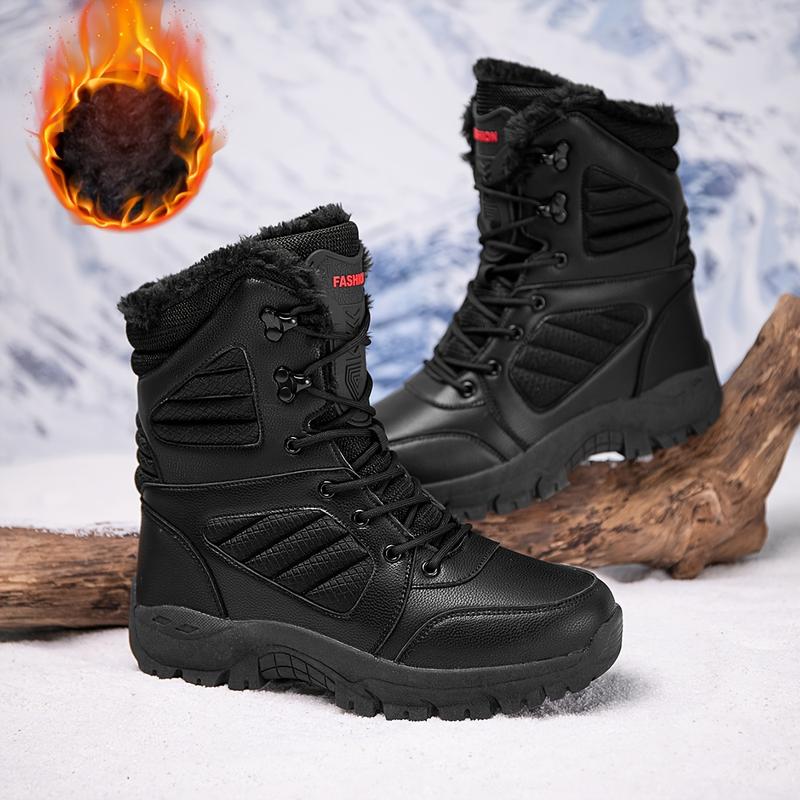 Men's Fashion Middle Snow Boots-Platform, Lace-up, Winter Outdoors Movable Thermal Fleece Lining Footwear Walking Shoes